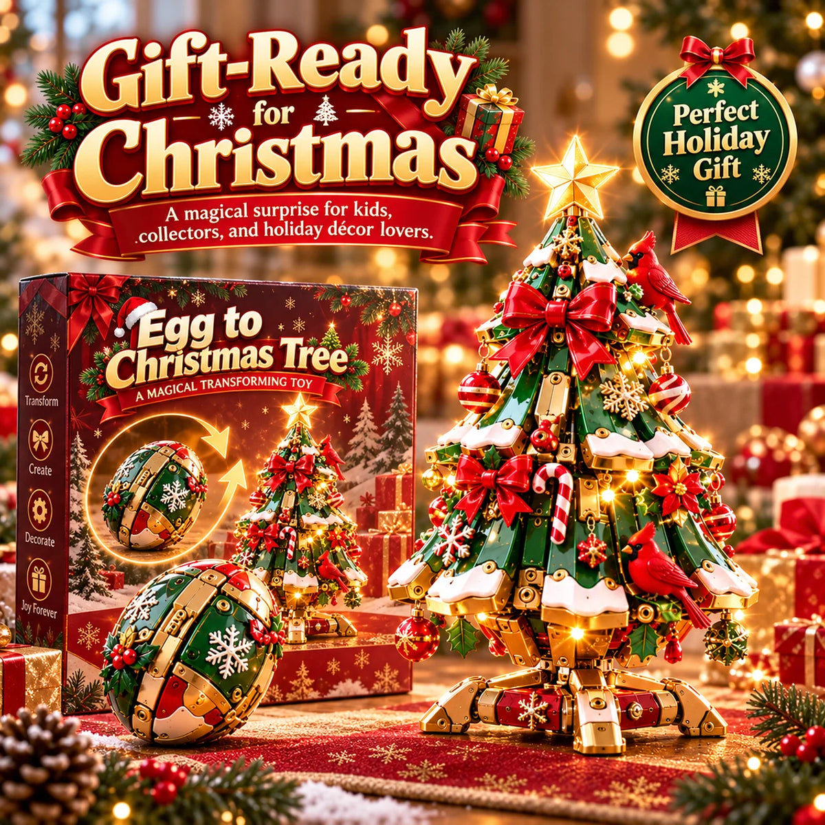 Egg-to-christmas Tree™ Magical Transforming Toy – Cardinal Christmas Tree Holiday Gift 🎄🎁✨