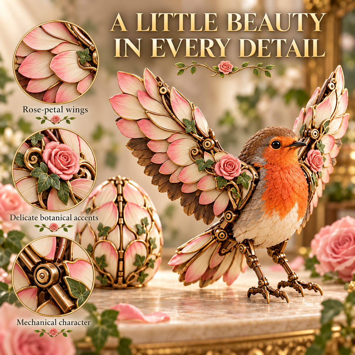 🌹🐦 Rosewing Robin – 2-in-1 Rose Egg to Mechanical Bird Transforming Figure