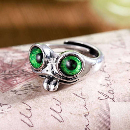 🐸cute Adjustable Open Ring With Big Eyes