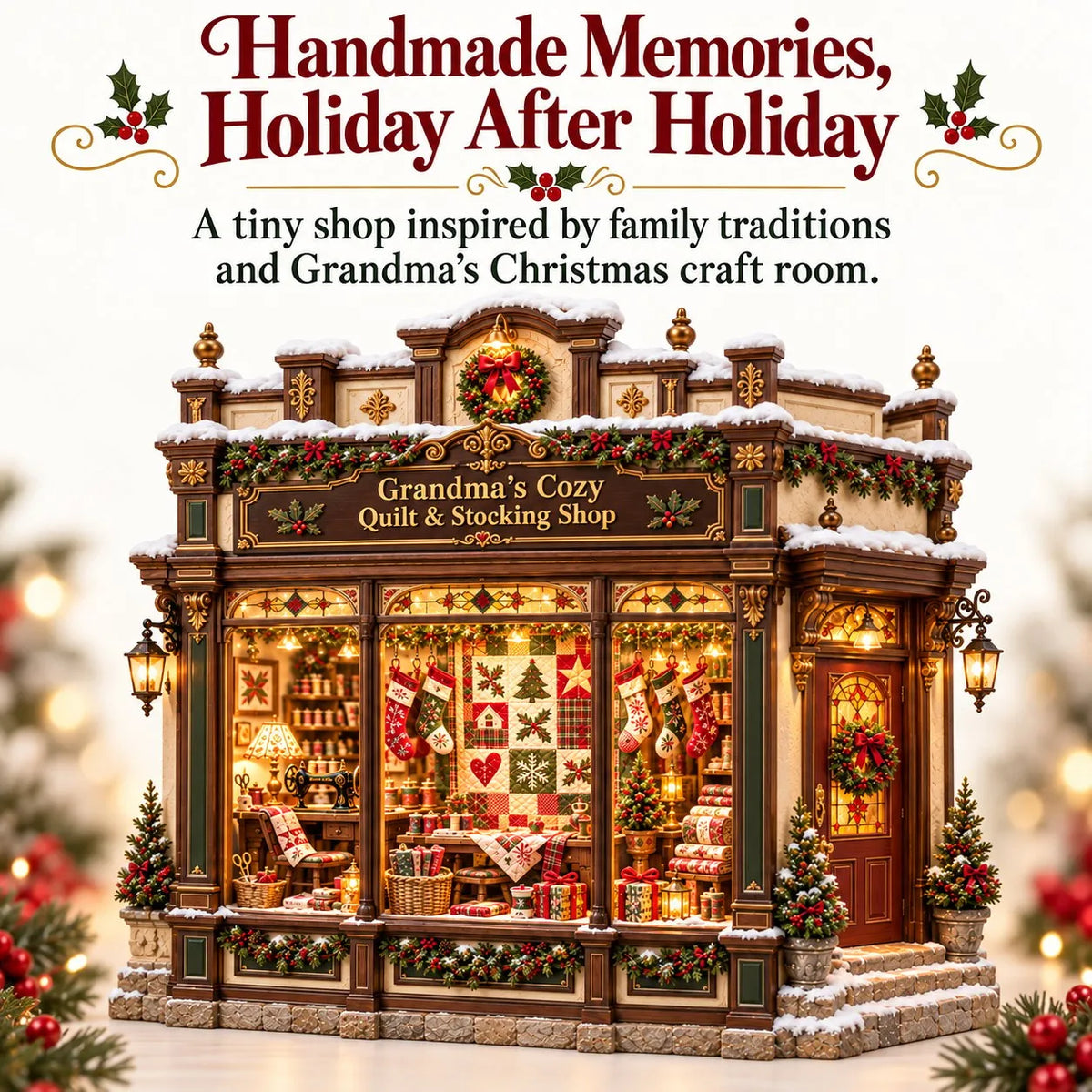 🧵 Grandma’s Cozy Quilt Shop DIY Kit 🎄 | Light-Up Christmas Miniature | Build Your Own Holiday Tradition