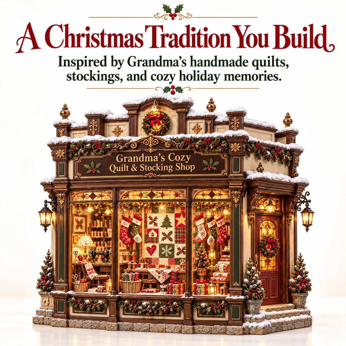 🧵 Grandma’s Cozy Quilt Shop DIY Kit 🎄 | Light-Up Christmas Miniature | Build Your Own Holiday Tradition
