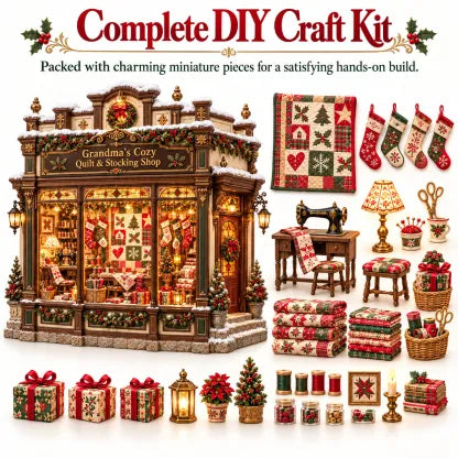 🧵 Grandma’s Cozy Quilt Shop DIY Kit 🎄 | Light-Up Christmas Miniature | Build Your Own Holiday Tradition