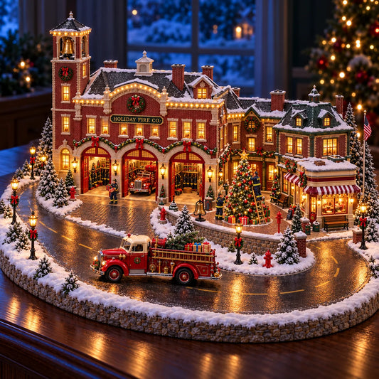 🚒🎄 Christmas Fire Rescue Village – Lighted Holiday Scene Featuring Festive Firefighters