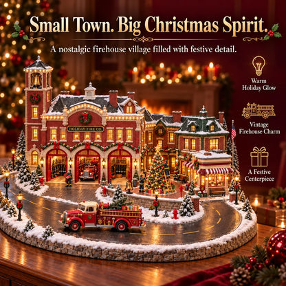 🚒🎄 Christmas Fire Rescue Village – Lighted Holiday Scene Featuring Festive Firefighters