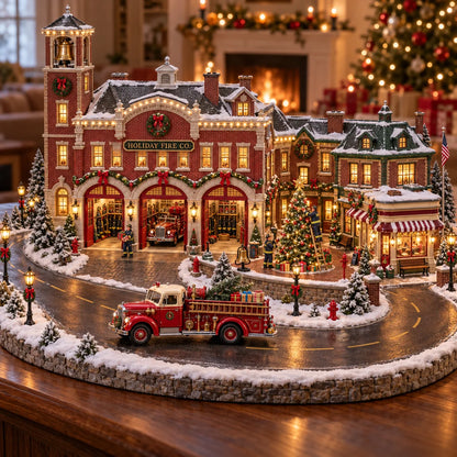🚒🎄 Christmas Fire Rescue Village – Lighted Holiday Scene Featuring Festive Firefighters