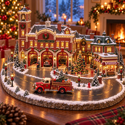 🚒🎄 Christmas Fire Rescue Village – Lighted Holiday Scene Featuring Festive Firefighters