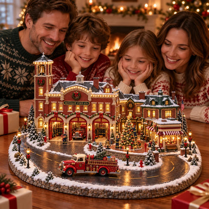 🚒🎄 Christmas Fire Rescue Village – Lighted Holiday Scene Featuring Festive Firefighters