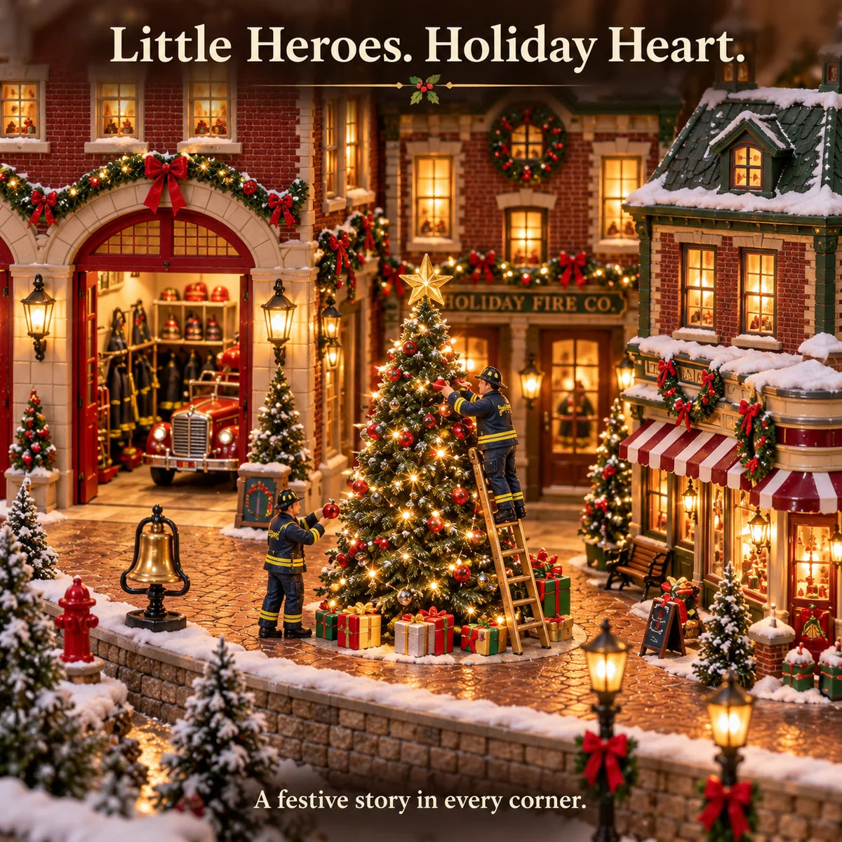 🚒🎄 Christmas Fire Rescue Village – Lighted Holiday Scene Featuring Festive Firefighters