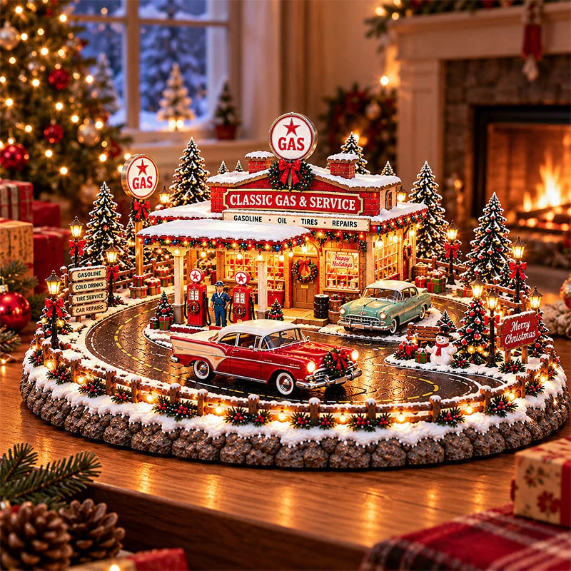 ✨🔥Last Day 49% OFF🔥🚗🎄 Christmas Classic Gas Station Village™ – Lighted Vintage American Gas Station with Classic Cars