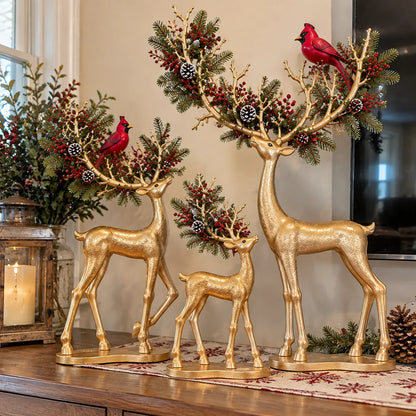 ✨ Cardinal Woodland Reindeer™ – Lighted Golden Christmas Deer Decorations