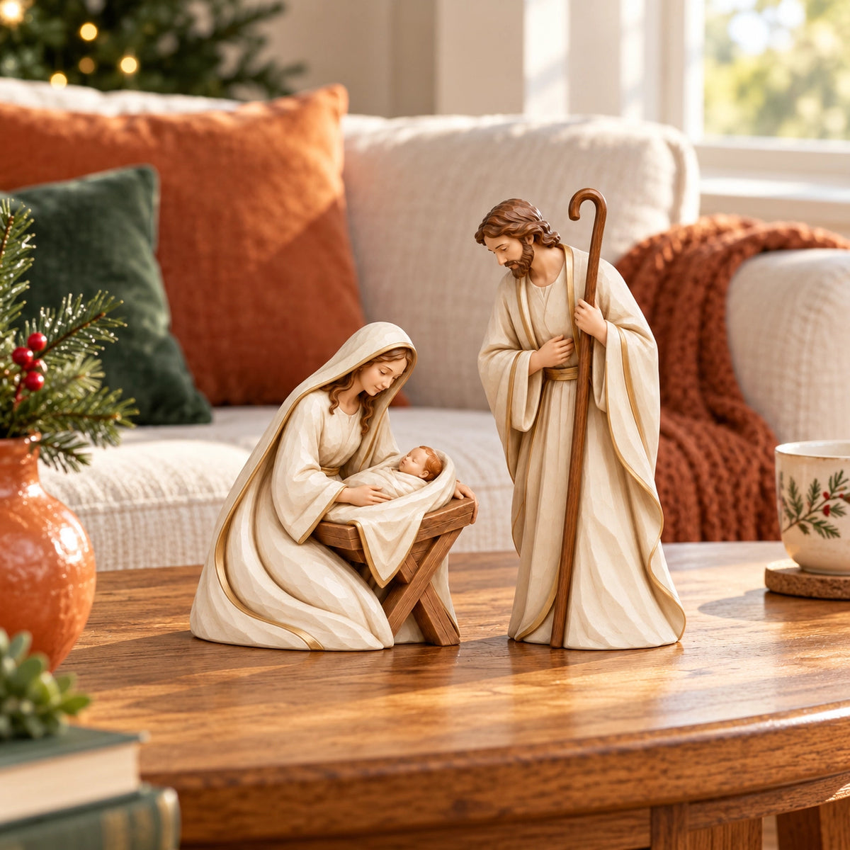 The First Christmas — Ivory & Gold Holy Family Nativity Set