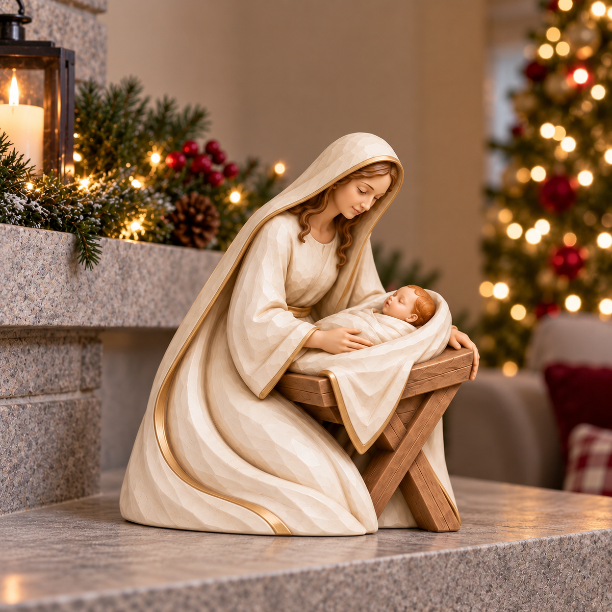 The First Christmas — Ivory & Gold Holy Family Nativity Set