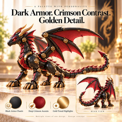 🔥last Day 49% Off🔥-🐉 Mechanical Dragon Egg – Black & Crimson Dragon With Folding Wings & Armored Details