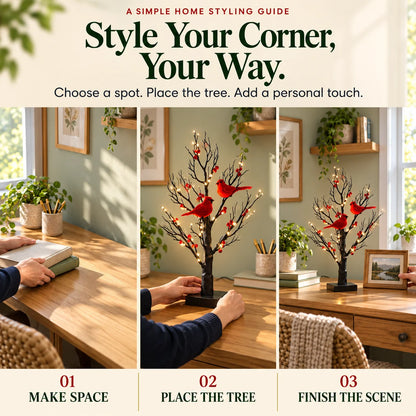 ✨ Cardinal Bird Lighted Tree – Warm White Glow & Charming Red Bird Décor