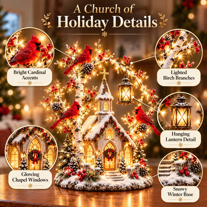 🐦⛪✨ Cardinal Chapel Lantern Tree™ – Lighted Winter Church Christmas Decor