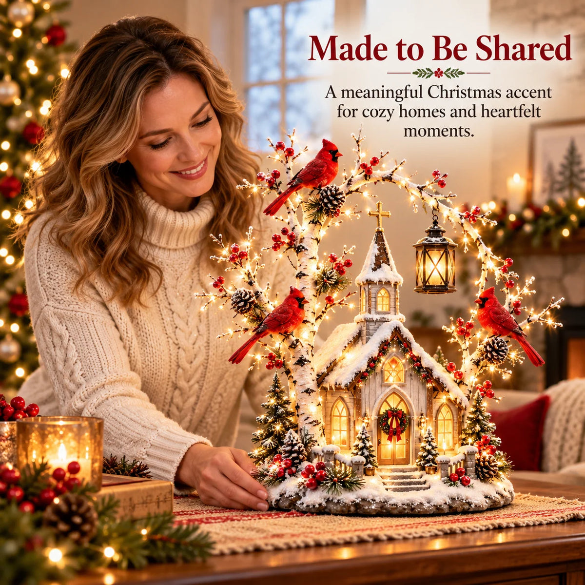 🐦⛪✨ Cardinal Chapel Lantern Tree™ – Lighted Winter Church Christmas Decor
