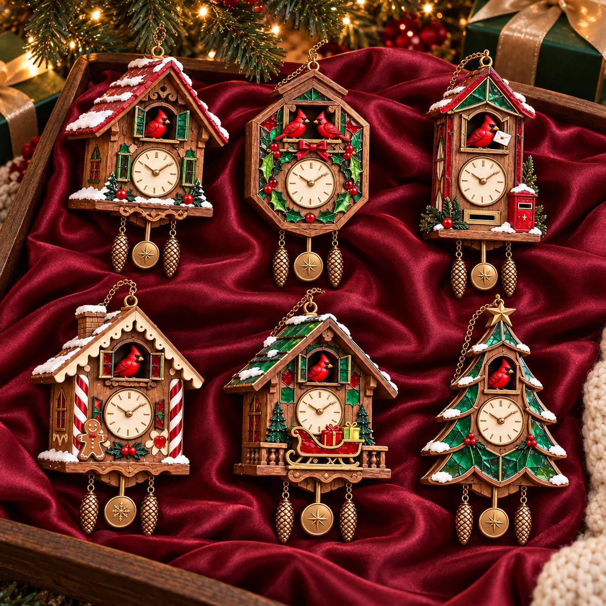 🕰️ 2026 Christmas Cuckoo Clock Ornaments – Set Of 6 Vintage Holiday Keepsakes