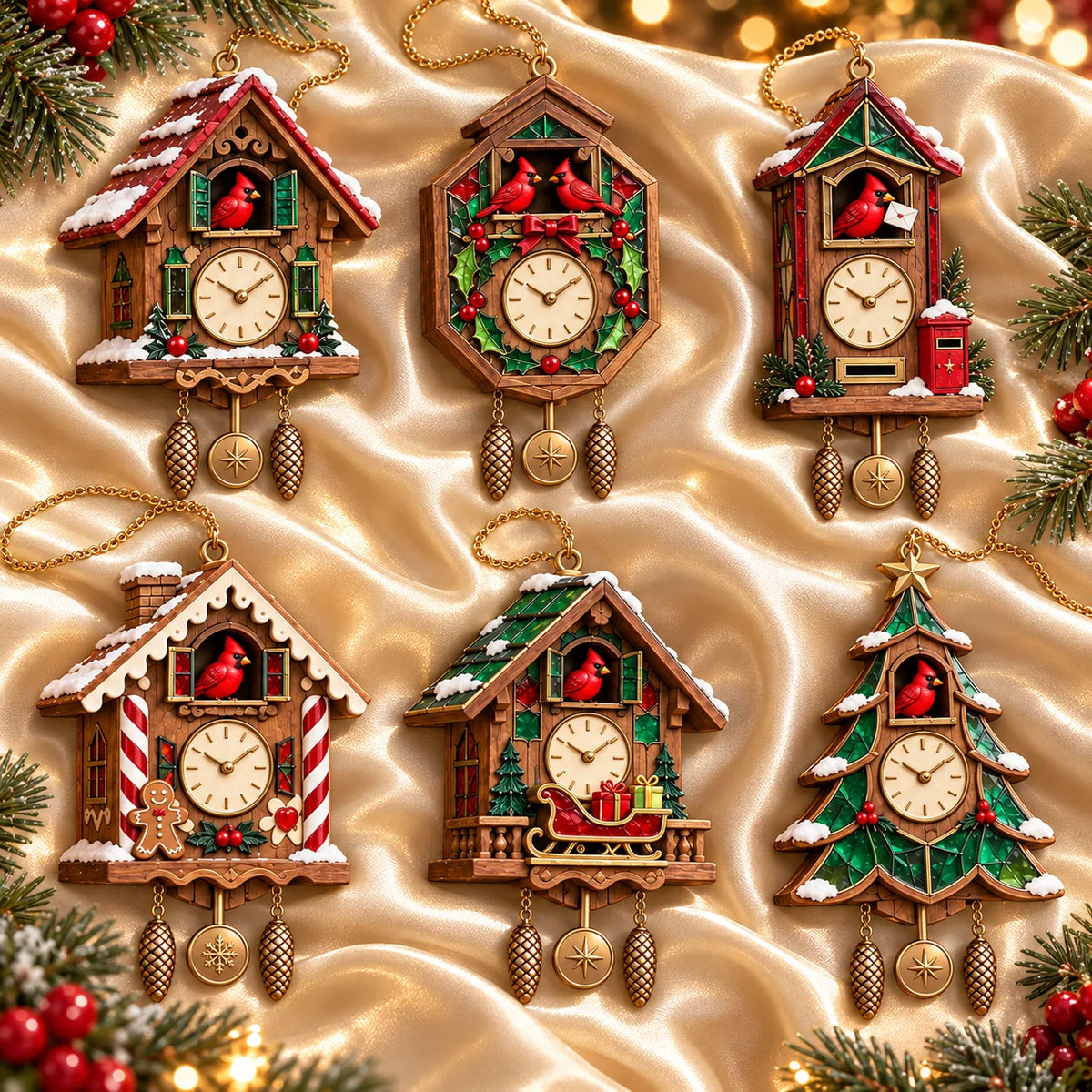 🕰️ 2026 Christmas Cuckoo Clock Ornaments – Set Of 6 Vintage Holiday Keepsakes