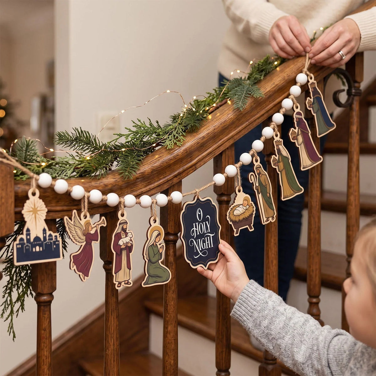 Nativity Scene Christmas Wooden Garland