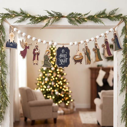Nativity Scene Christmas Wooden Garland