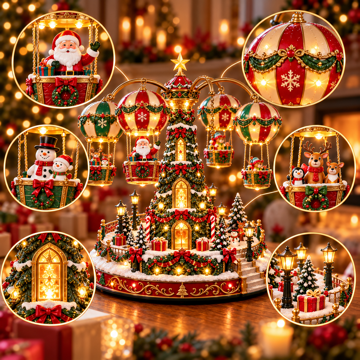 🎁 Perfect Christmas Gift! 🎅 Light-up Christmas Hot Air Balloon Carousel Decoration 🎈