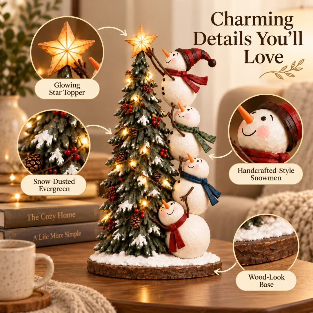 Snowmen Topping the Christmas Tree – Lighted Christmas Figurine