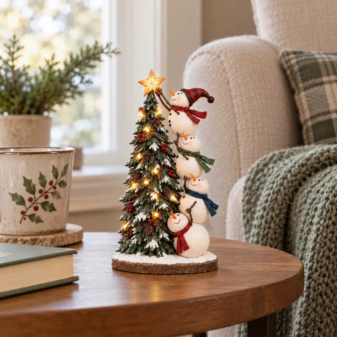 ✨ HOT SALE 49% OFF✨Snowmen Topping the Christmas Tree – Lighted Christmas Figurine