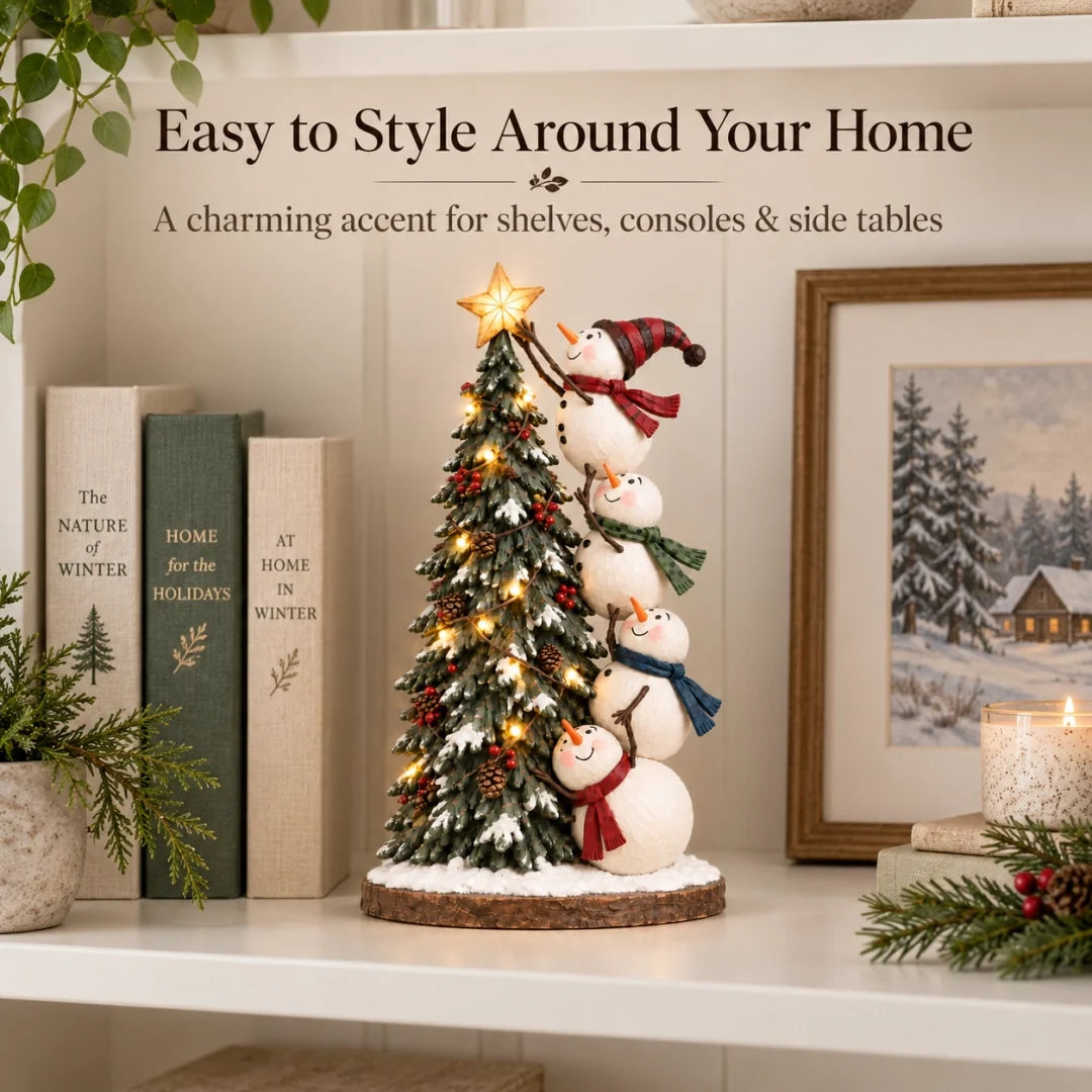 Snowmen Topping the Christmas Tree – Lighted Christmas Figurine