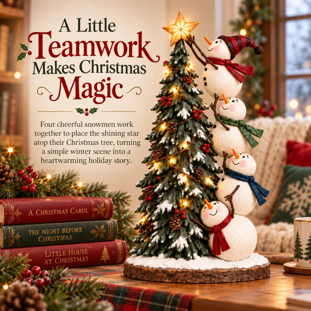 Snowmen Topping the Christmas Tree – Lighted Christmas Figurine