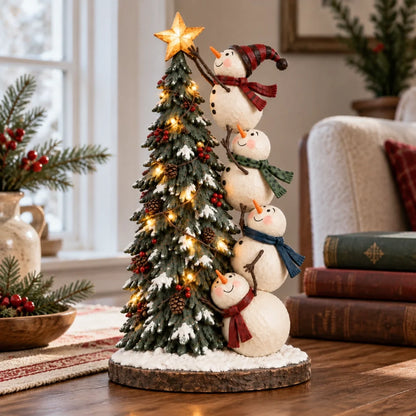✨ HOT SALE 49% OFF✨Snowmen Topping the Christmas Tree – Lighted Christmas Figurine