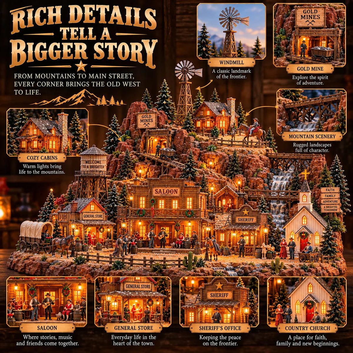 🤠🎄The Old Western Frontier – Lighted Miniature Western Village✨