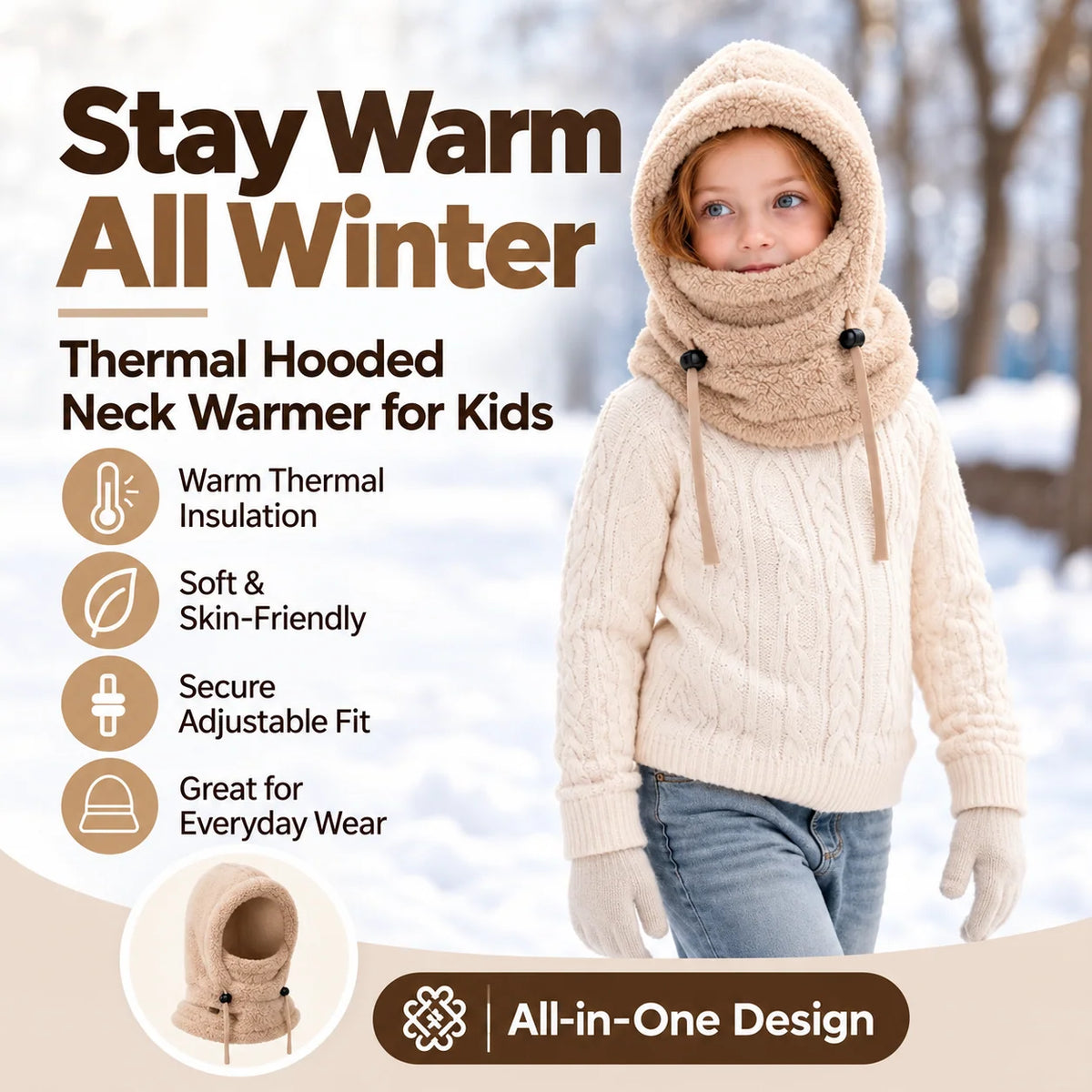 🔥 49% OFF – 3-in-1 Kids' Winter Hood – Soft Fleece Hat, Face Cover & Neck Warmer❄️🧣