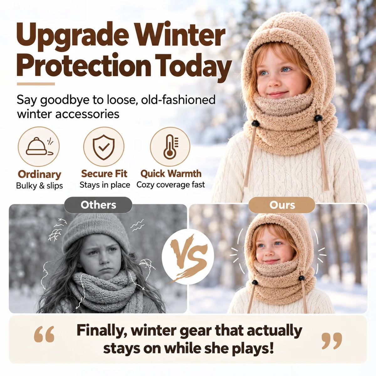 🔥 49% OFF – 3-in-1 Kids' Winter Hood – Soft Fleece Hat, Face Cover & Neck Warmer❄️🧣