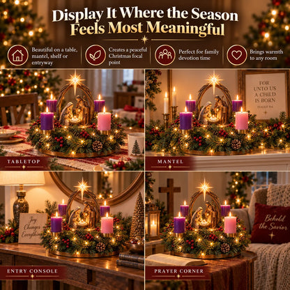 ✝️🌟 Lighted Nativity Advent Wreath – 4-Week Christmas Candlelight Tradition 🌟