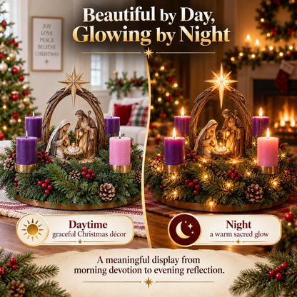✝️🌟 Lighted Nativity Advent Wreath – 4-Week Christmas Candlelight Tradition 🌟