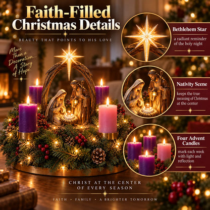 ✝️🌟 Lighted Nativity Advent Wreath – 4-Week Christmas Candlelight Tradition 🌟