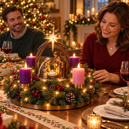 ✝️🌟 Lighted Nativity Advent Wreath – 4-Week Christmas Candlelight Tradition 🌟