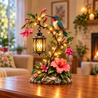 🌺 Hummingbird Garden Lantern Light | Lighted Floral Table Decor