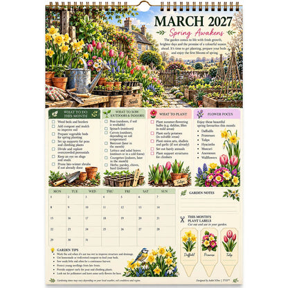 2027 Four Seasons Gardening Calendar & Monthly Planner – A4 Wall Calendar with Planting Guide, Garden Tasks & Plant Labels