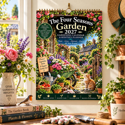 2027 Four Seasons Gardening Calendar & Monthly Planner – A4 Wall Calendar with Planting Guide, Garden Tasks & Plant Labels