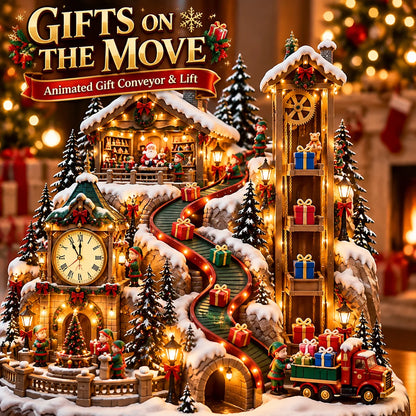 Animated Christmas Toy Factory Village With Moving Clock & Gift Conveyor, Usb-c Rechargeable Lighted Holiday Centerpiece