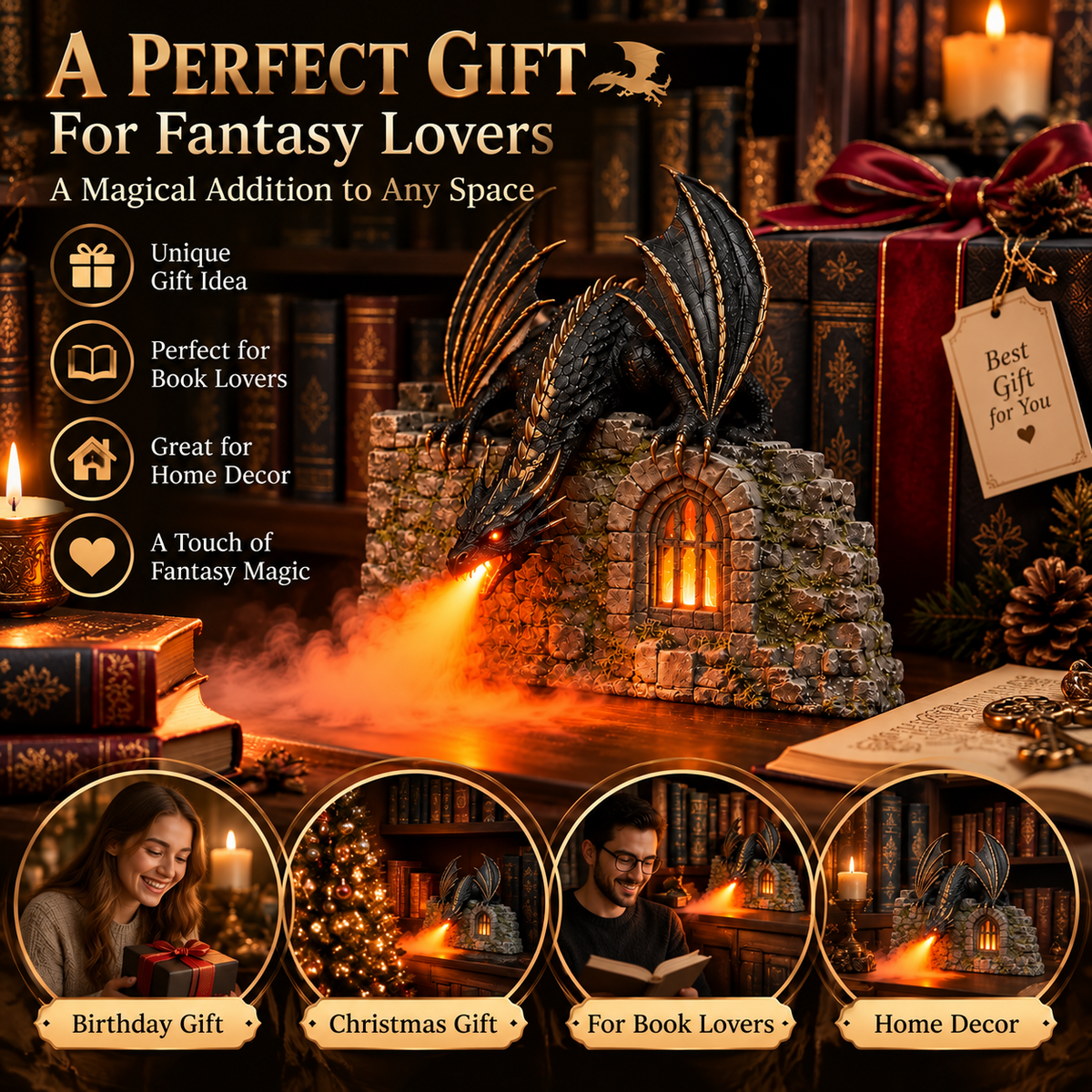 🐉 Dragon Humidifier with Flame Effect – A Touch of Fantasy for Your Reading Nook🐉