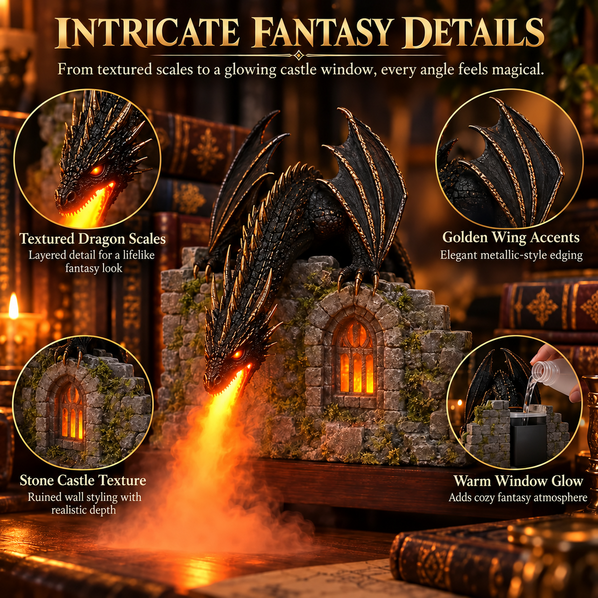 🐉 Dragon Humidifier with Flame Effect – A Touch of Fantasy for Your Reading Nook🐉