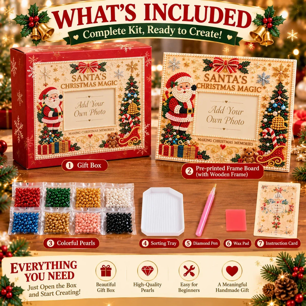 🎄🌟 DIY Christmas Pearl Art Photo Frame – Create Memories Together🌟