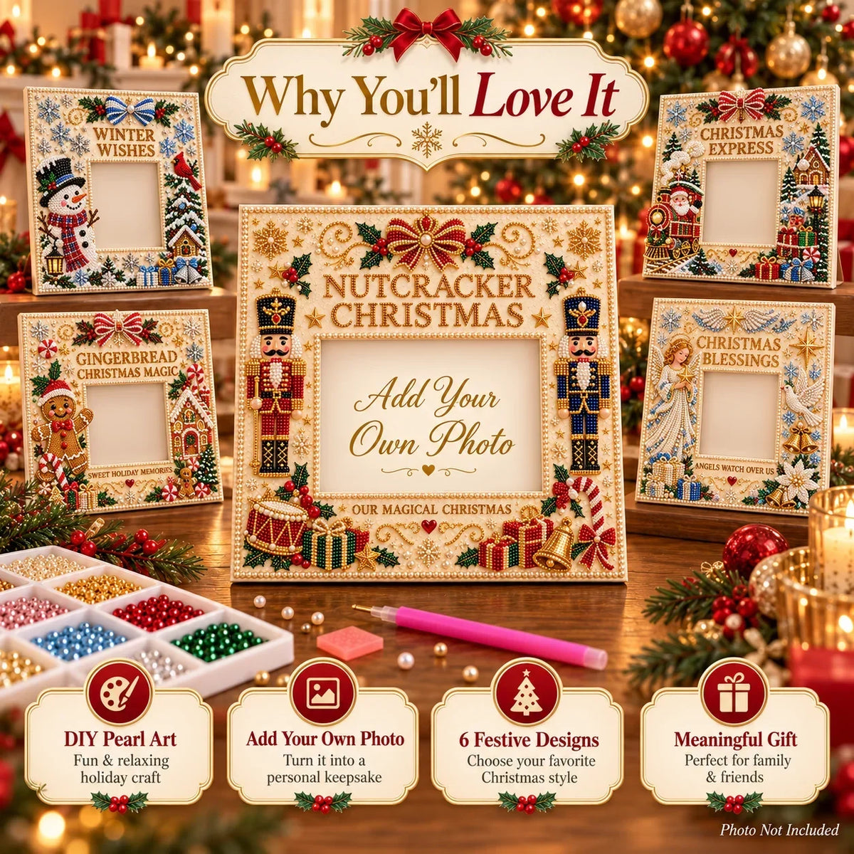 🎄🌟 DIY Christmas Pearl Art Photo Frame – Create Memories Together🌟