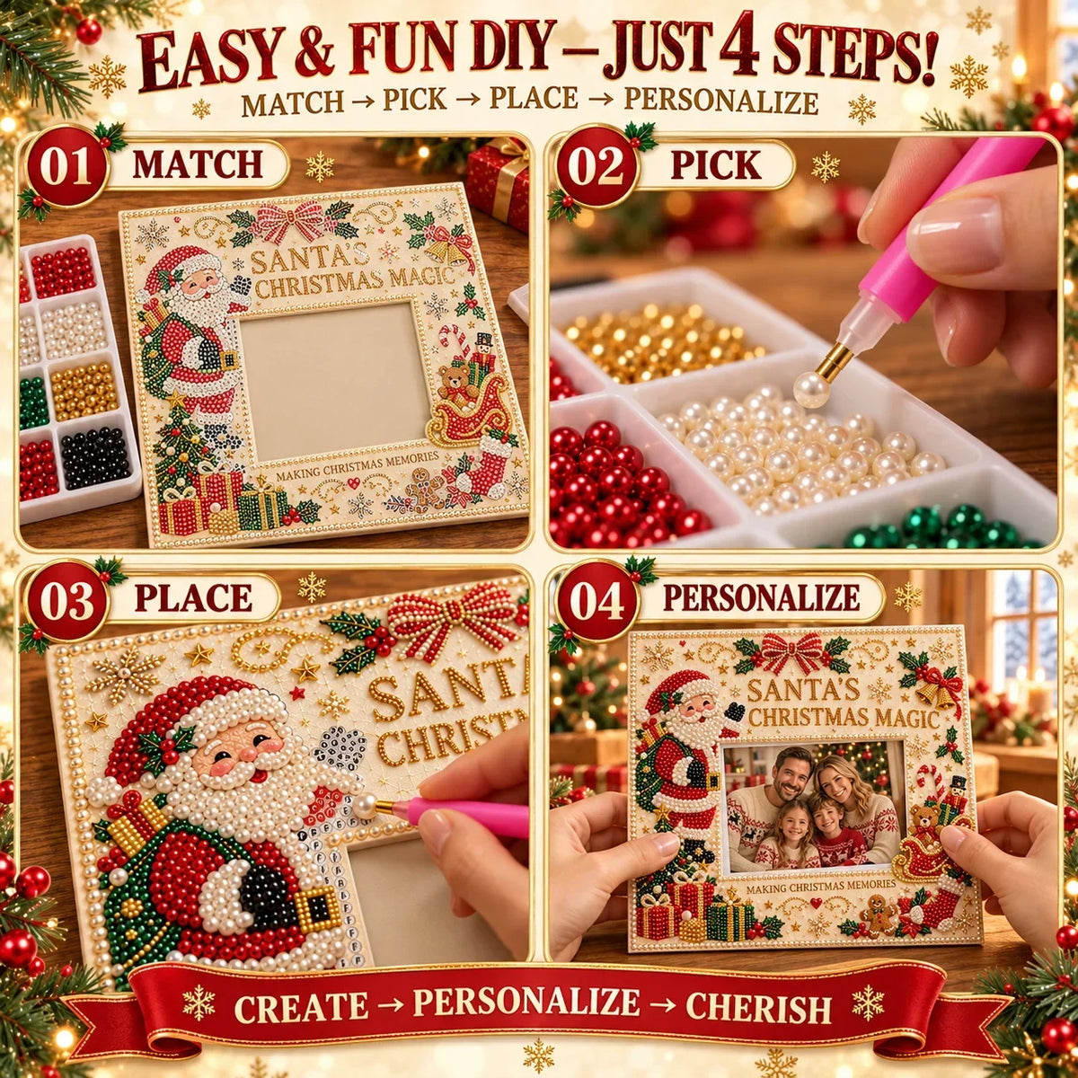🎄🌟 DIY Christmas Pearl Art Photo Frame – Create Memories Together🌟