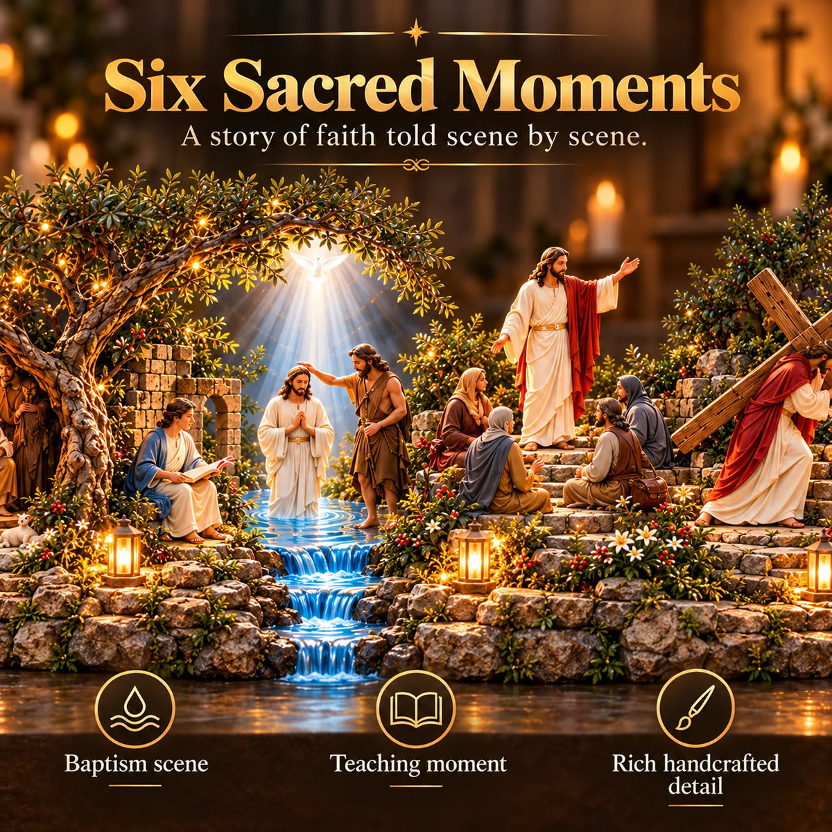 ✝️✨ The Journey of Jesus™ – Lighted 3D Biblical Story Centerpiece | Six Sacred Moments of Faith🌞