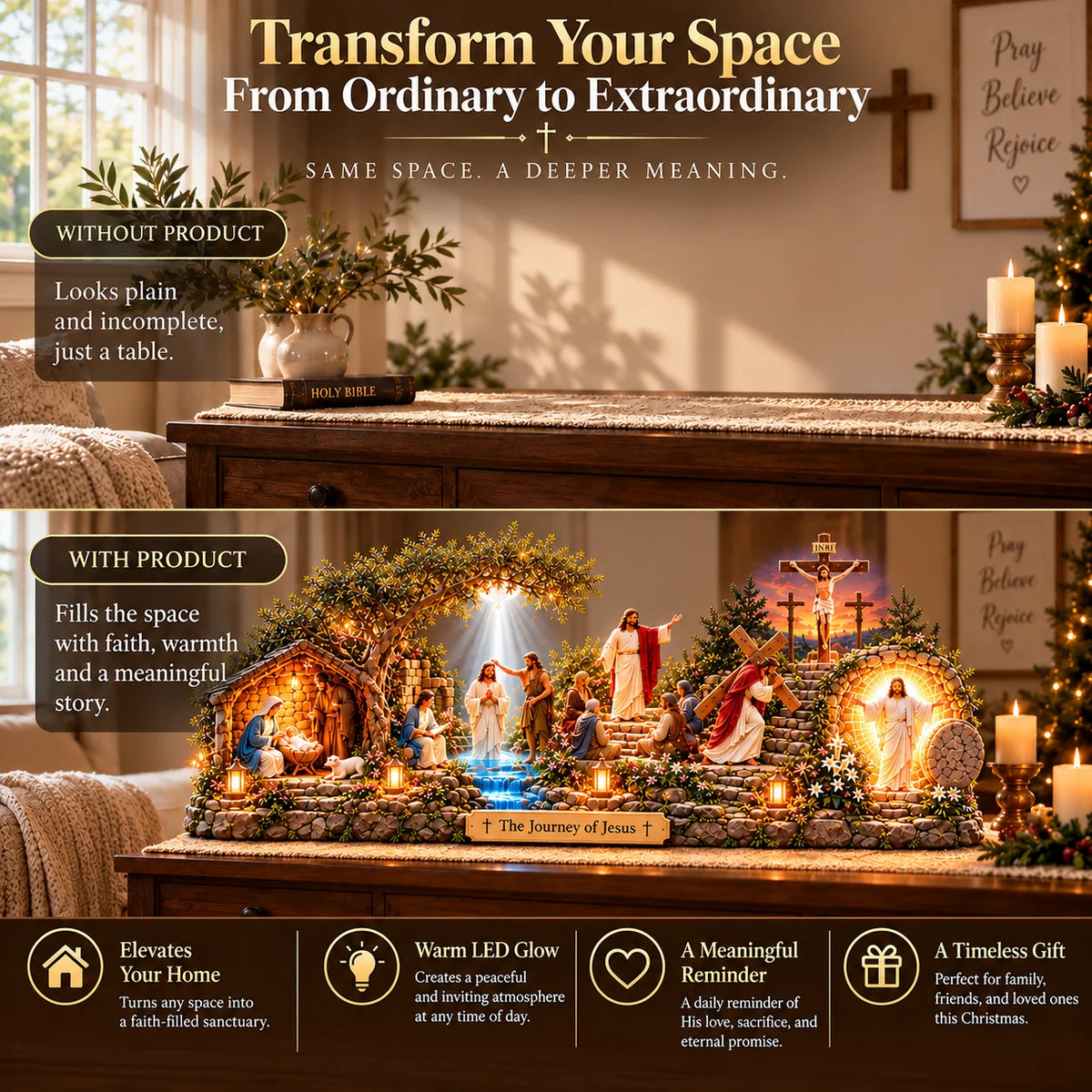 📌✝️ The Journey of Jesus™ – Lighted 3D Biblical Story Centerpiece | Six Sacred Moments of Faith✨