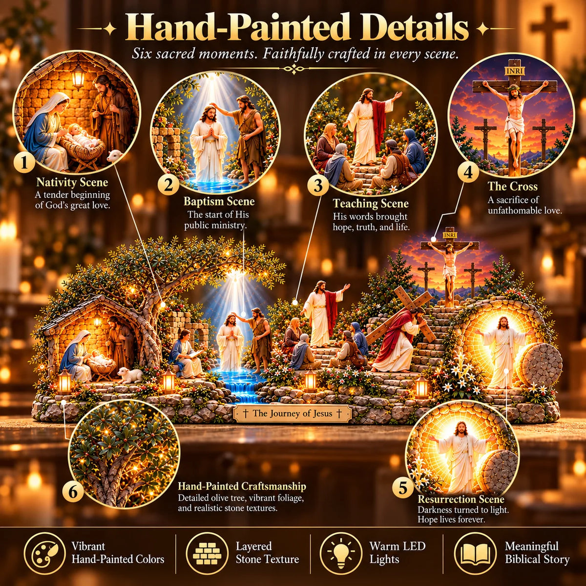 📌✝️ The Journey of Jesus™ – Lighted 3D Biblical Story Centerpiece | Six Sacred Moments of Faith✨