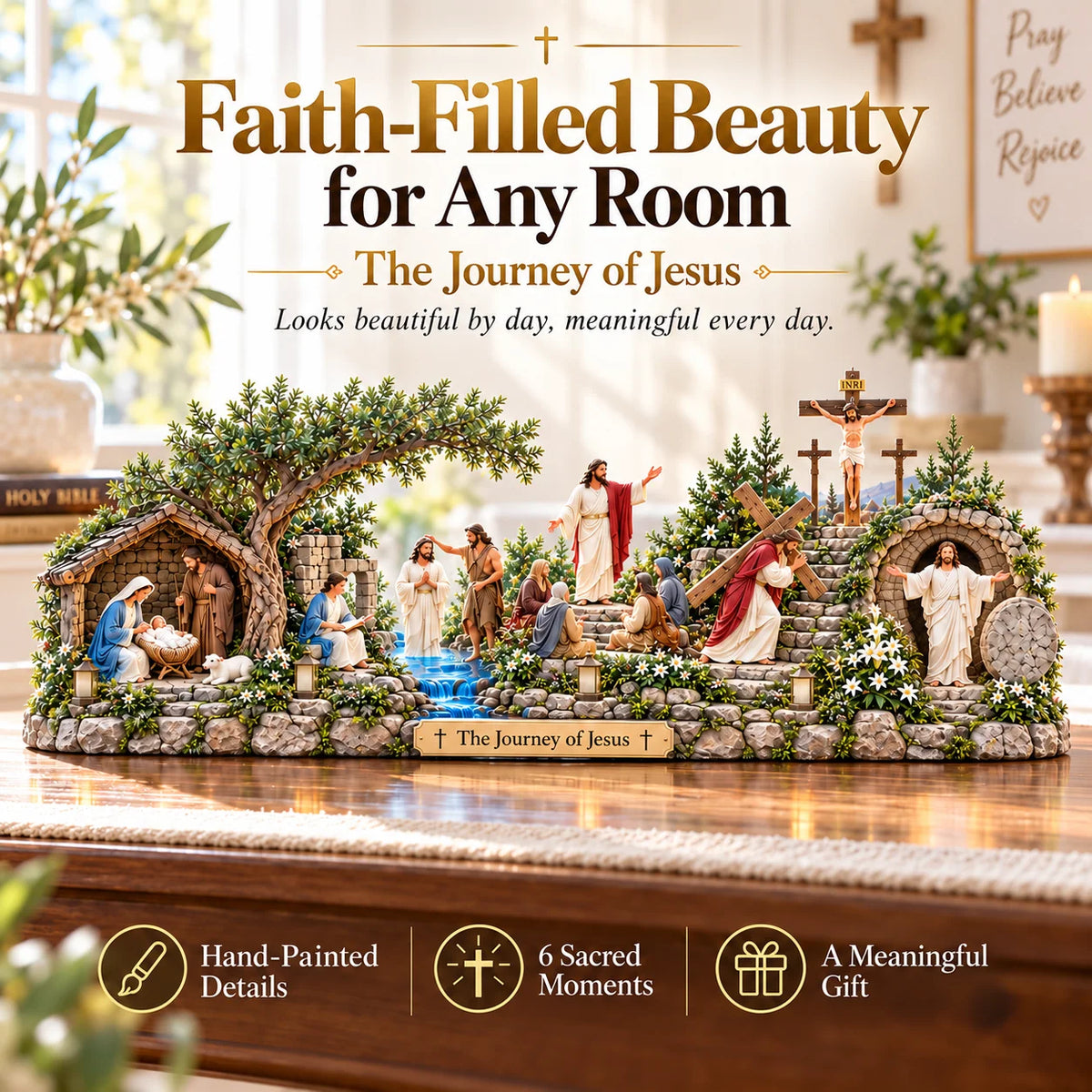 ✝️✨ The Journey of Jesus™ – Lighted 3D Biblical Story Centerpiece | Six Sacred Moments of Faith🌞